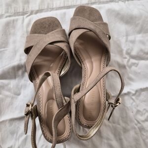 Kelly & Katie Taupe Sandals with Gold Accents